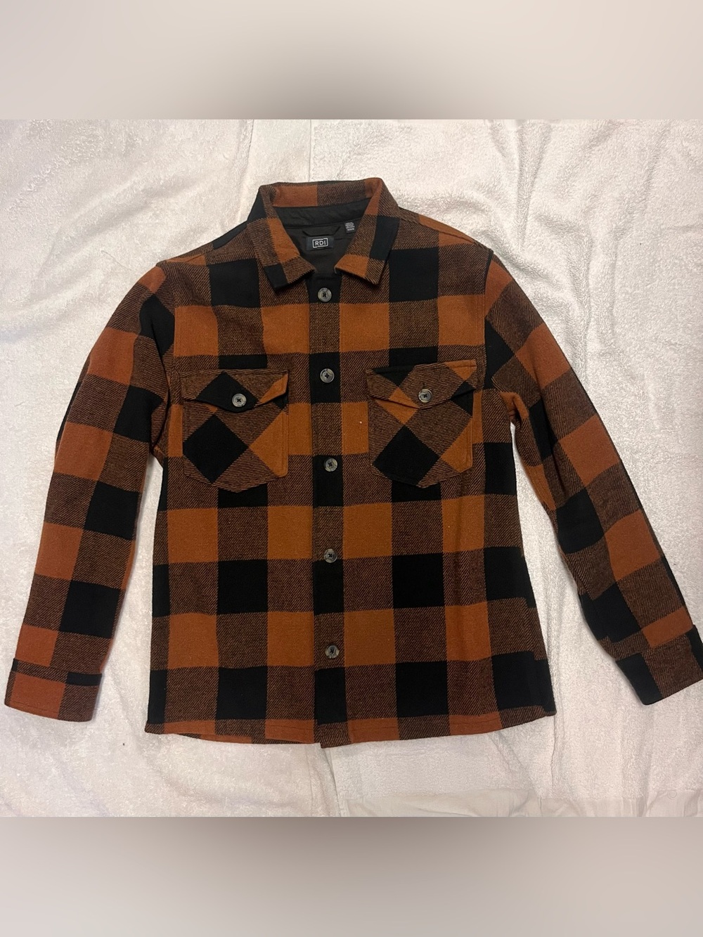 RDI Orange and Black Buffalo Plaid Button-Up Jacket
